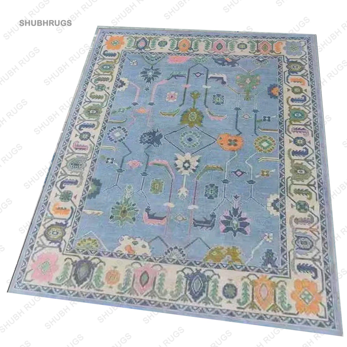 Hand Knotted In Sky Blue & Green Beautiful Turkish Rugs For bedroom Retro Multi Size Wool Area, luxury Rug