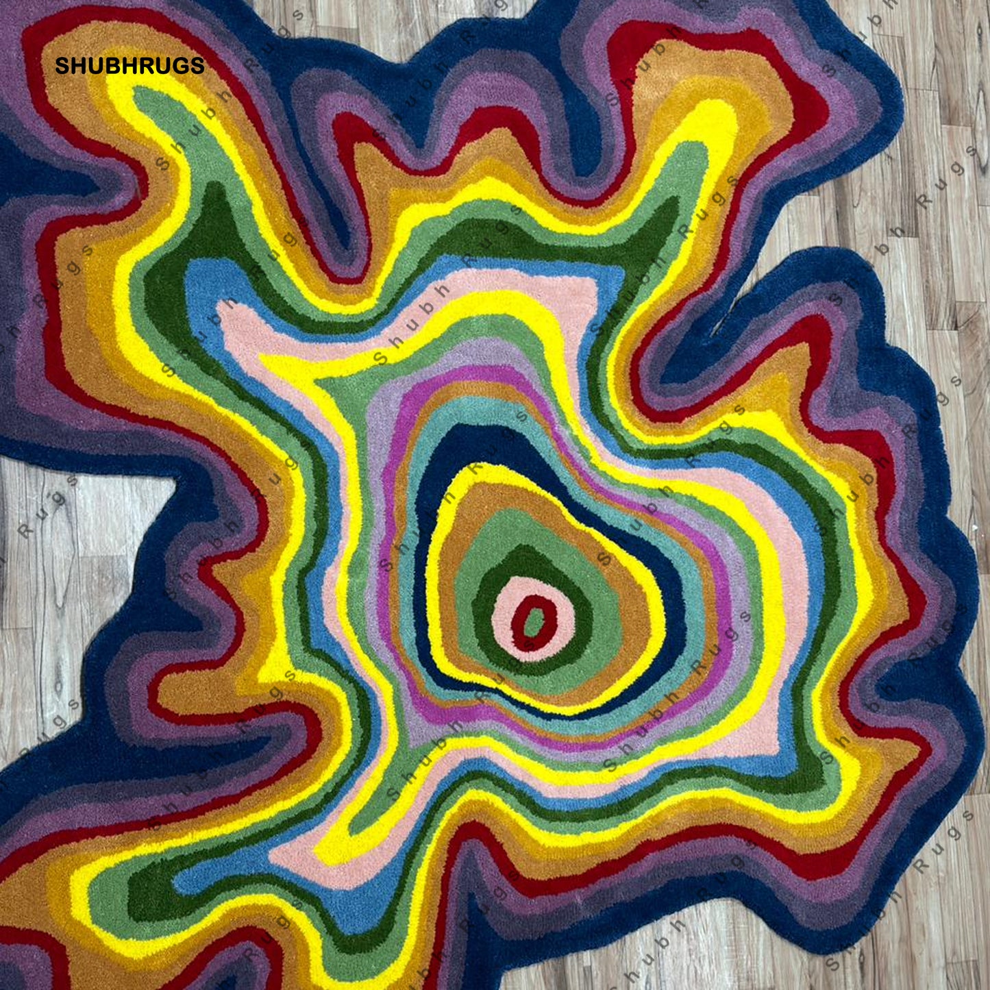 Irregular Shaped Illusion Throw Rug Hand-Tufted Wool Handmade Area Rug Carpet for Home, Bedroom, Living Room, Kids Room Psychedelic Color