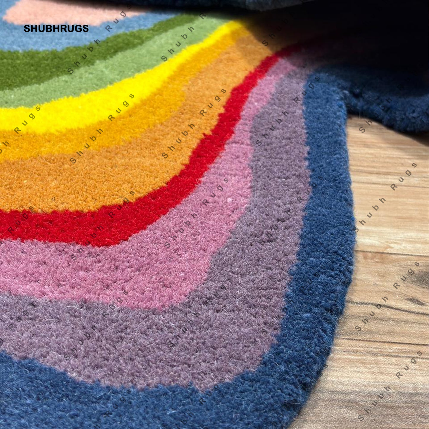 Irregular Shaped Illusion Throw Rug Hand-Tufted Wool Handmade Area Rug Carpet for Home, Bedroom, Living Room, Kids Room Psychedelic Color