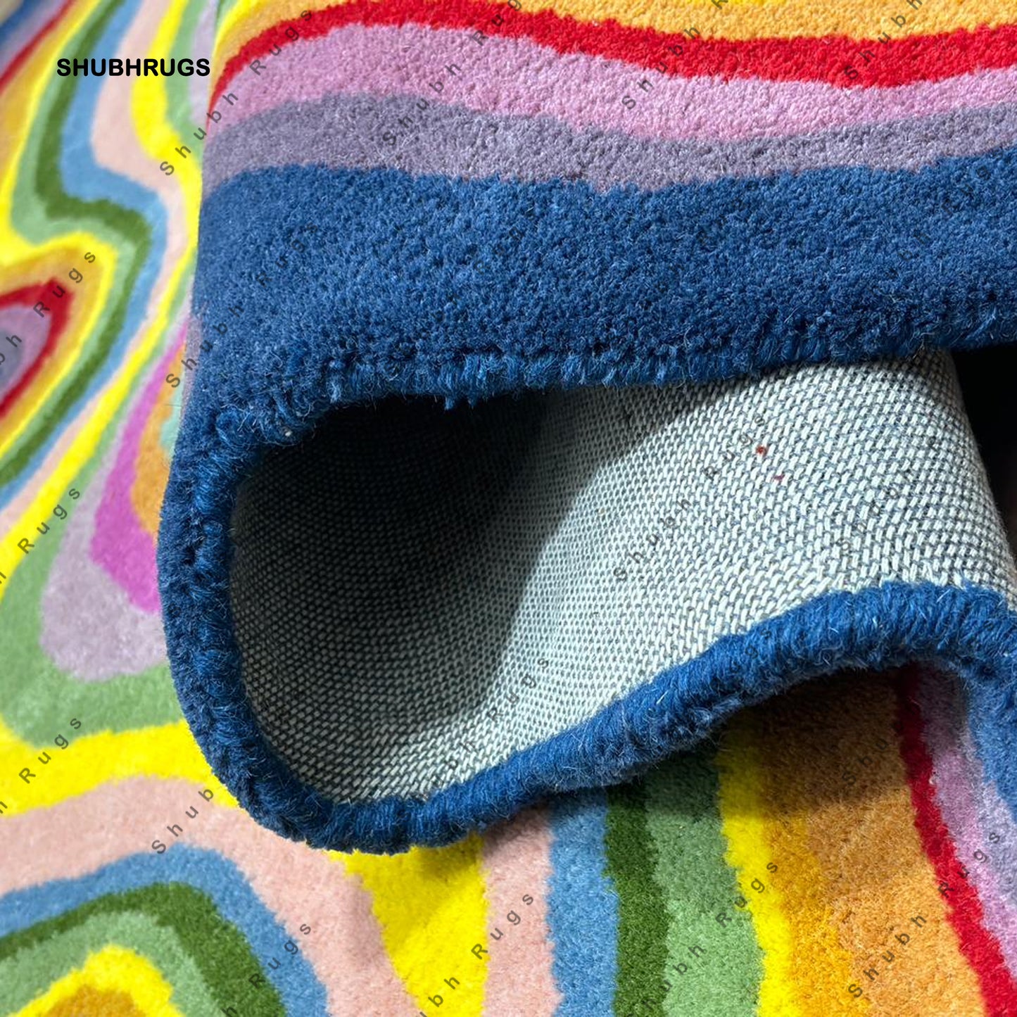 Irregular Shaped Illusion Throw Rug Hand-Tufted Wool Handmade Area Rug Carpet for Home, Bedroom, Living Room, Kids Room Psychedelic Color