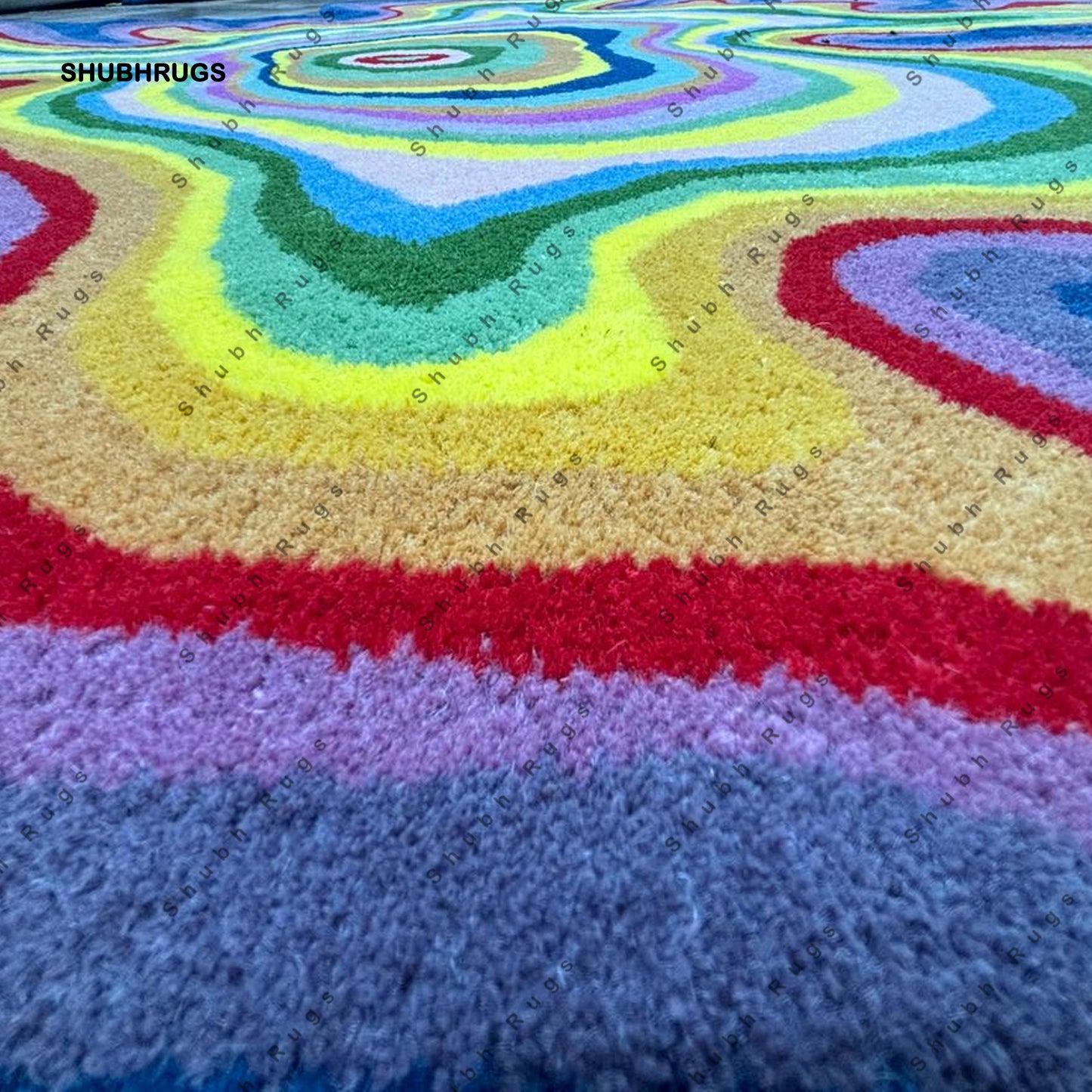 Irregular Shaped Illusion Throw Rug Hand-Tufted Wool Handmade Area Rug Carpet for Home, Bedroom, Living Room, Kids Room Psychedelic Color