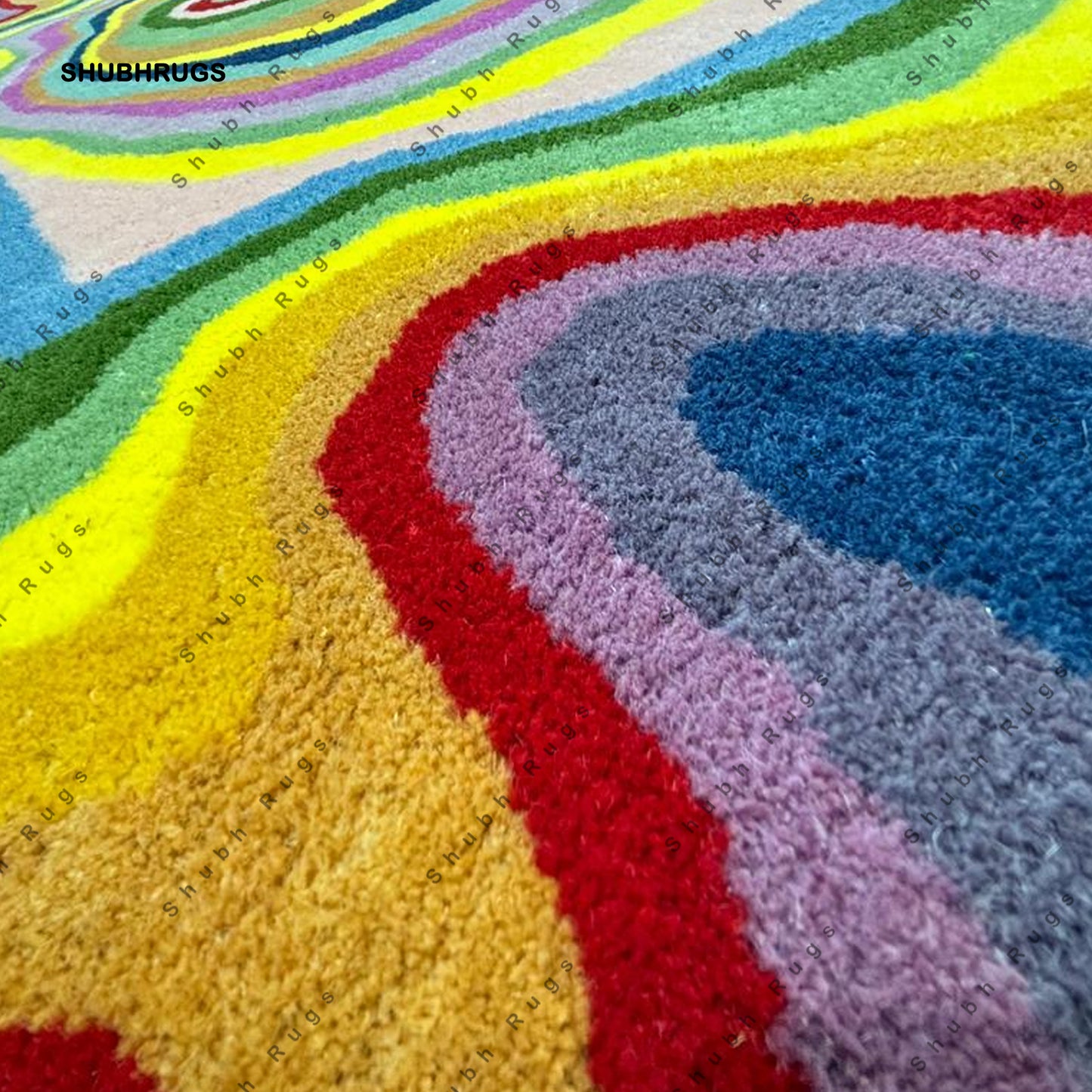 Irregular Shaped Illusion Throw Rug Hand-Tufted Wool Handmade Area Rug Carpet for Home, Bedroom, Living Room, Kids Room Psychedelic Color