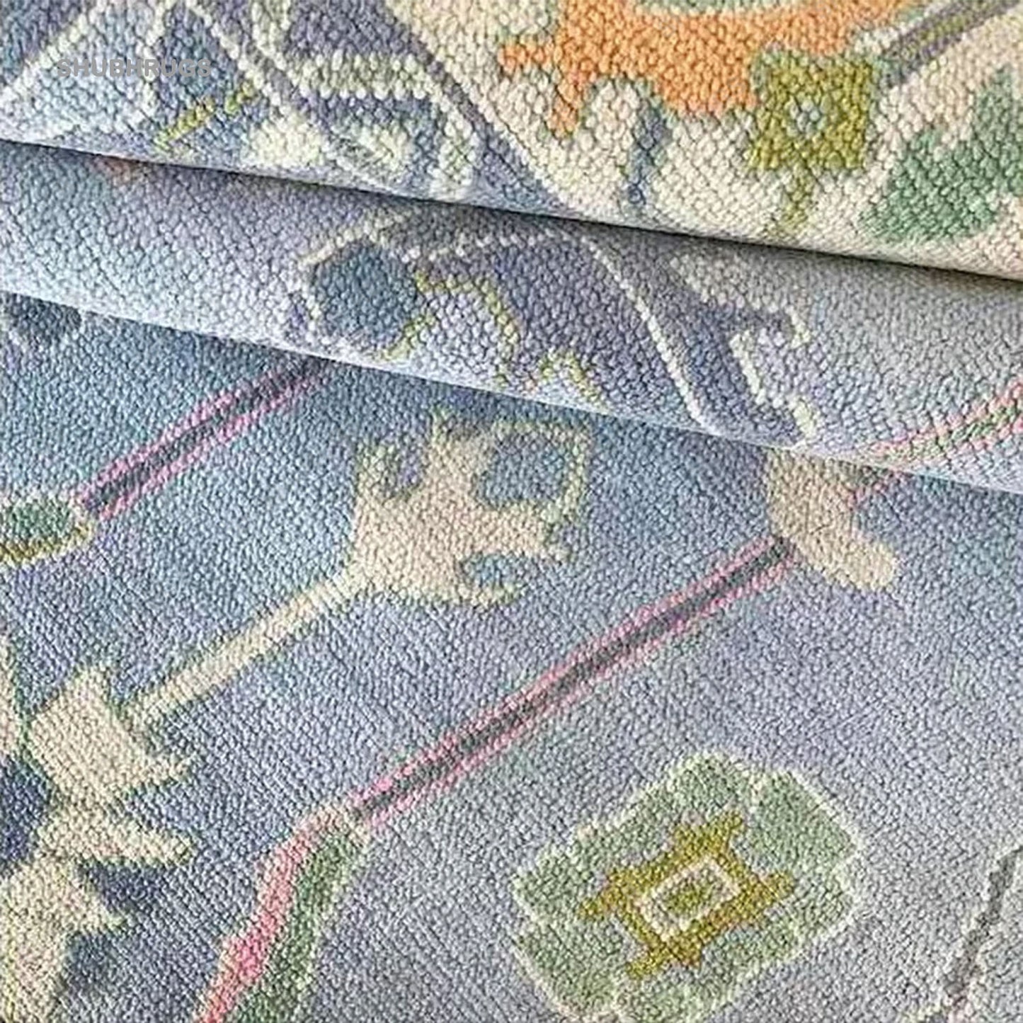 Hand Knotted In Sky Blue & Green Beautiful Turkish Rugs For bedroom Retro Multi Size Wool Area, luxury Rug