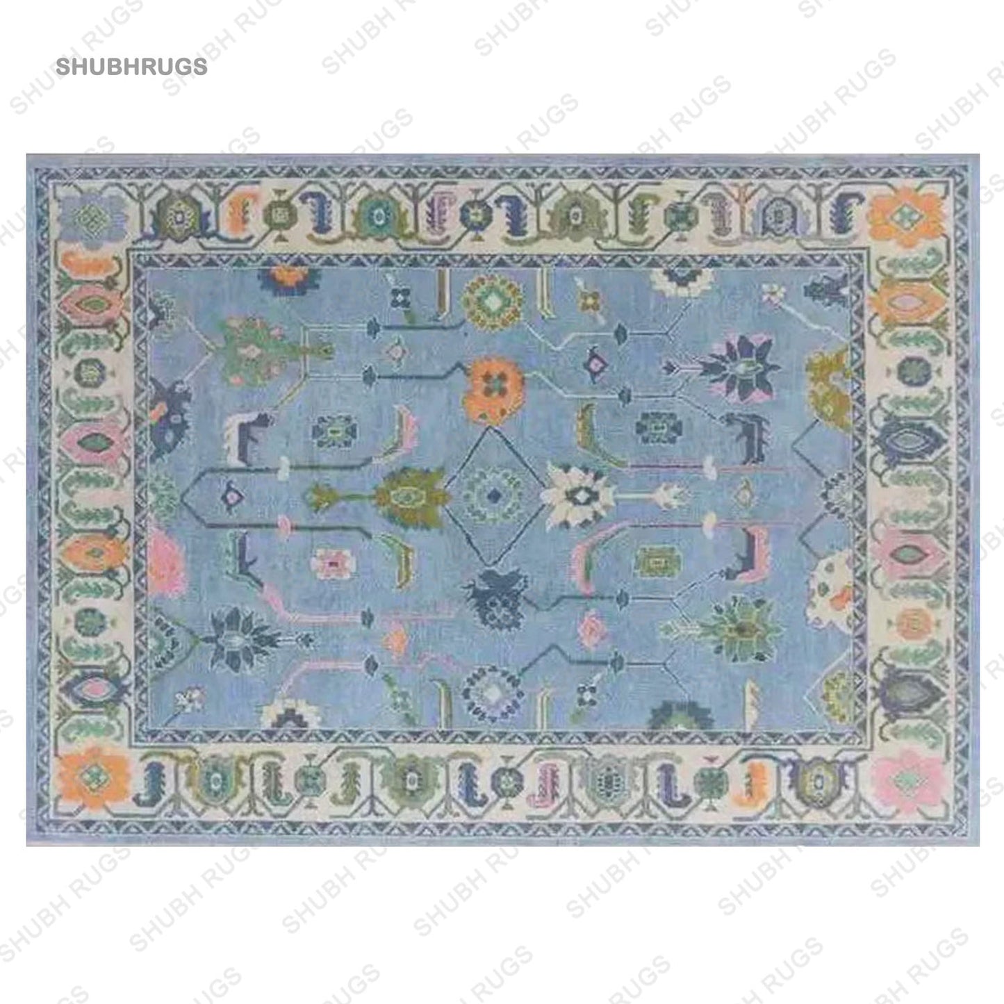 Hand Knotted In Sky Blue & Green Beautiful Turkish Rugs For bedroom Retro Multi Size Wool Area, luxury Rug