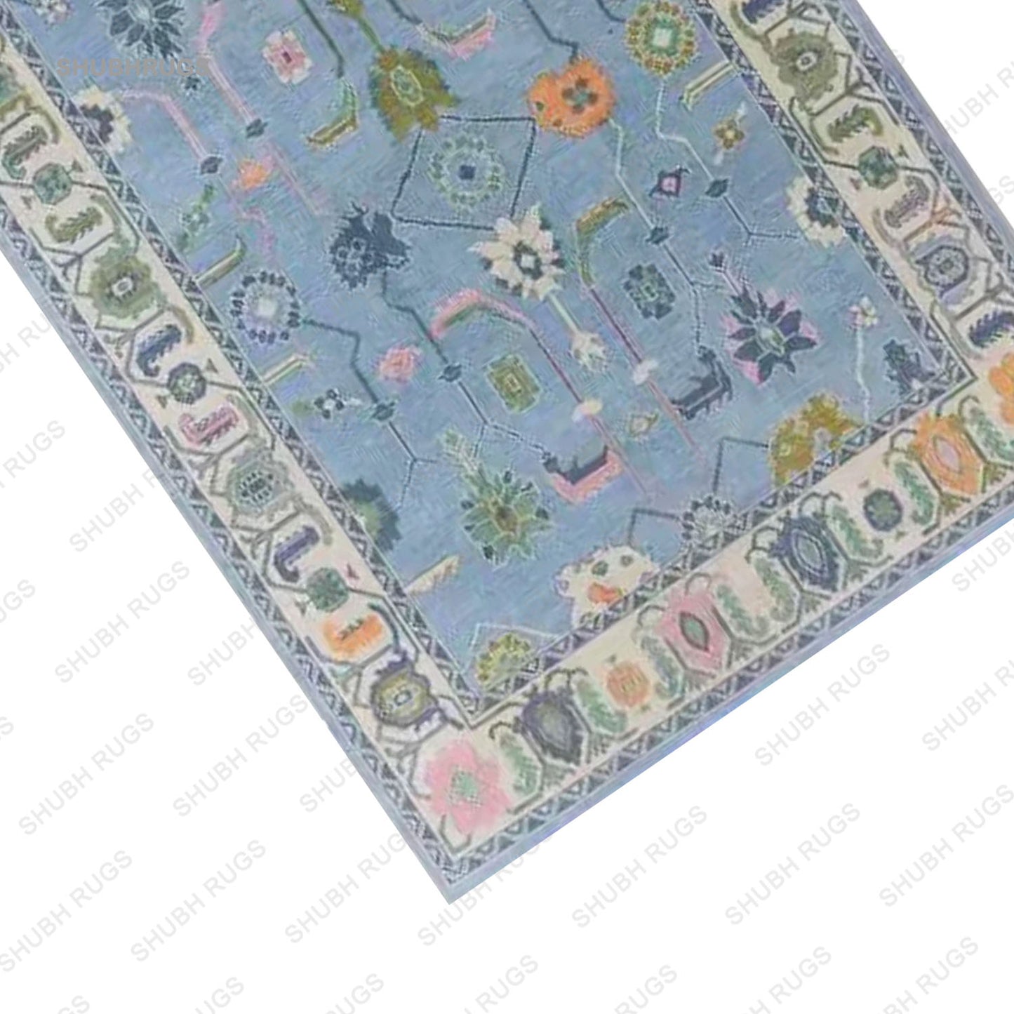 Hand Knotted In Sky Blue & Green Beautiful Turkish Rugs For bedroom Retro Multi Size Wool Area, luxury Rug