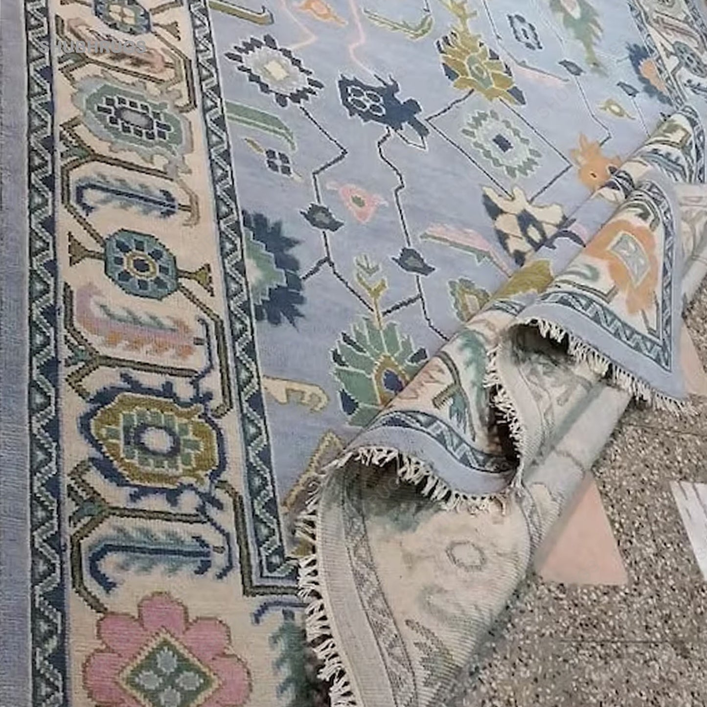 Hand Knotted In Sky Blue & Green Beautiful Turkish Rugs For bedroom Retro Multi Size Wool Area, luxury Rug