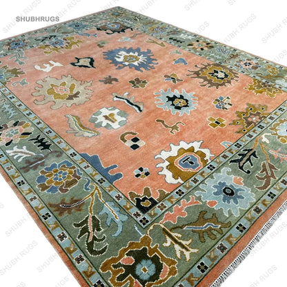 Peach Turkish Oushak Hand Knotted Rug  Handmade Rugs for Living Room - Antique Contemporary rug