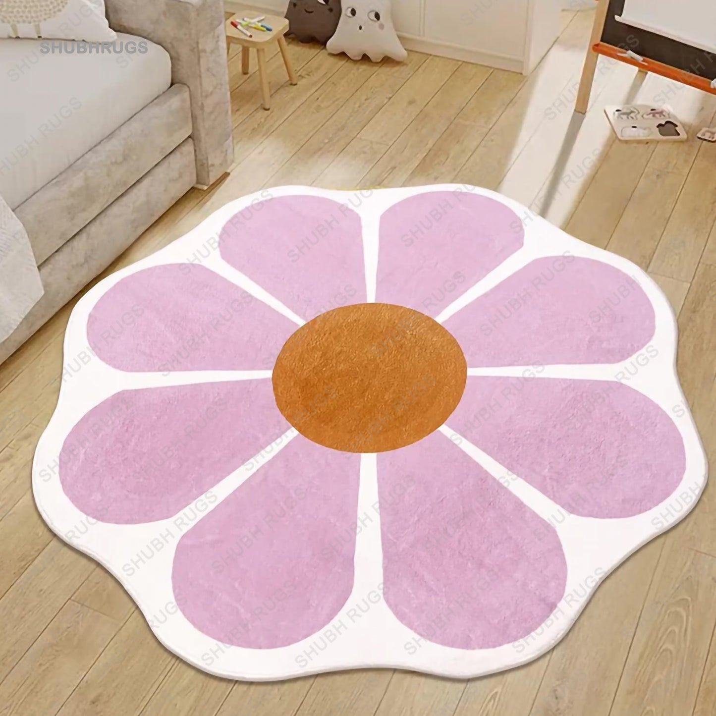 USTIDE Pink Flower Shaped Rug