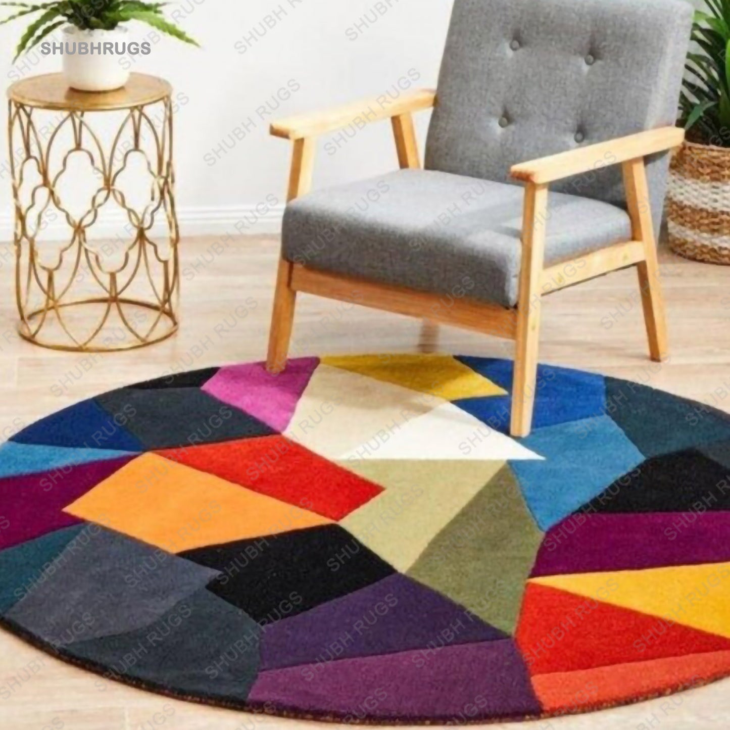 Round Rug Hand Tufted Wool Multi Color Carpet Area Rug