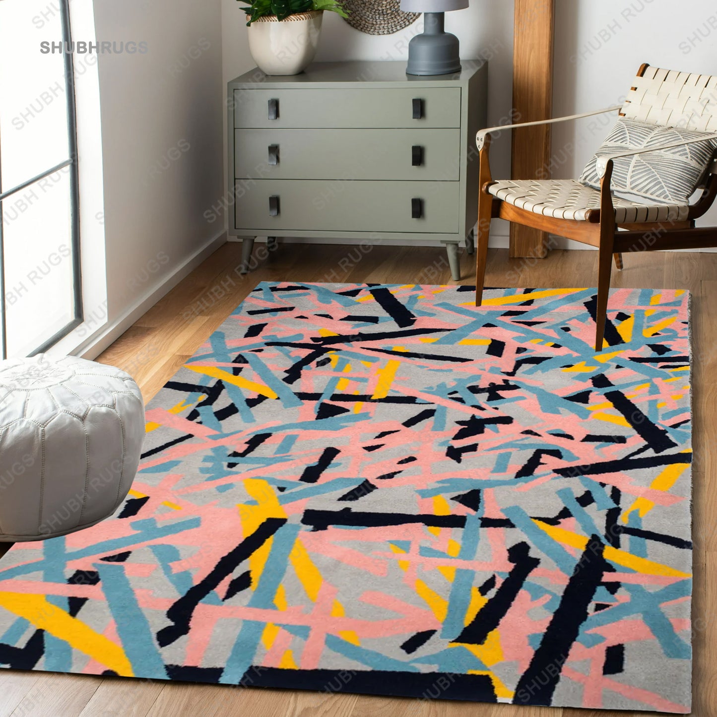 Colorful Abstract Stripes Seamless Pattern Rug | Handmade | Wool Rug