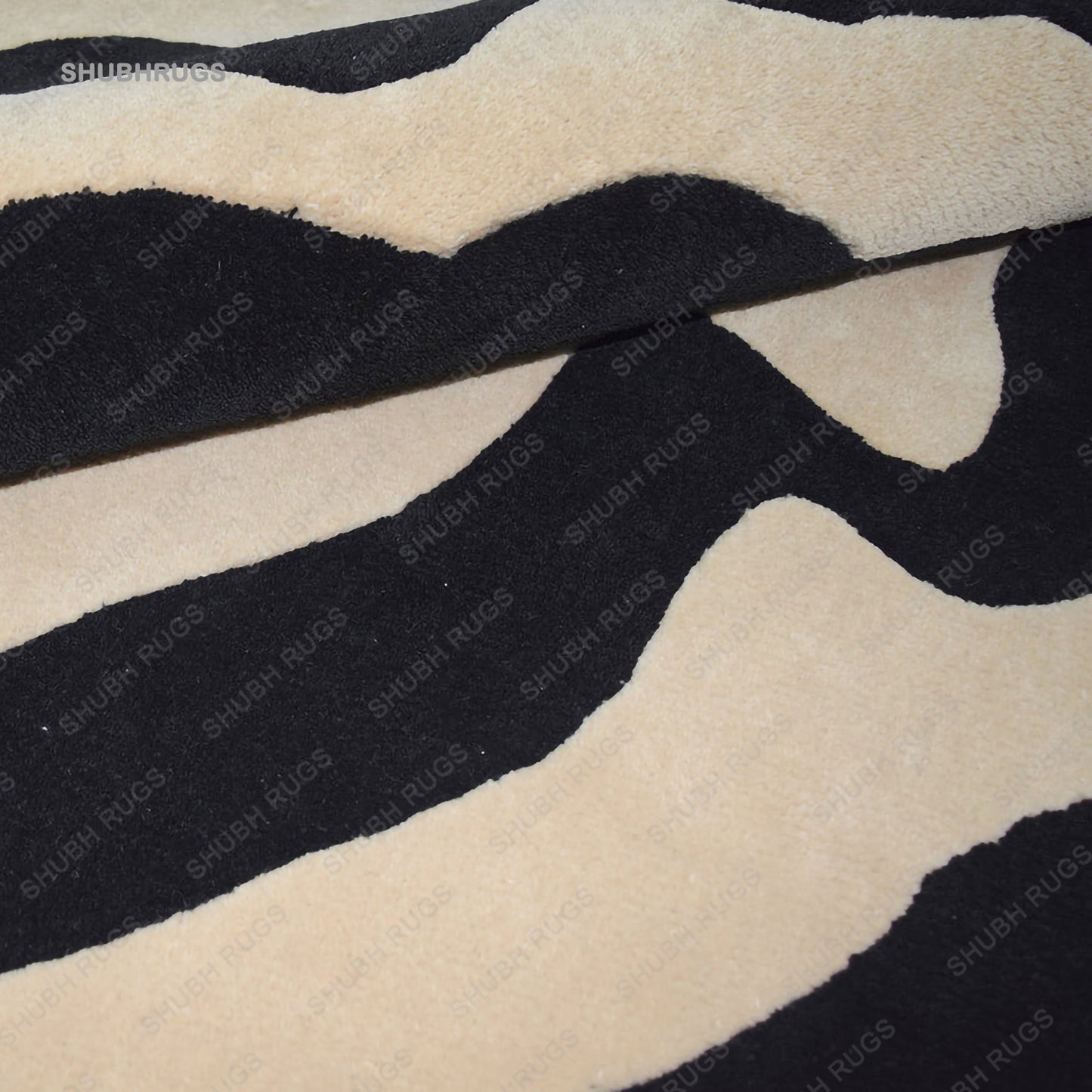 Meraj Rectangle Black & Camal Color Polyester Anti Slip Shaggy Fluffy Fur Carpet for Living Room, Bedroom