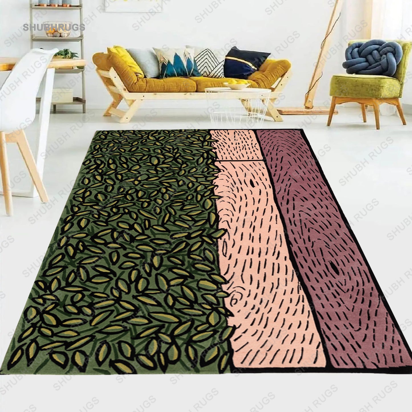 Exquisite Handmade Rug, Featuring a Pink and Green Floral Design, Expertly Hand-Knotted