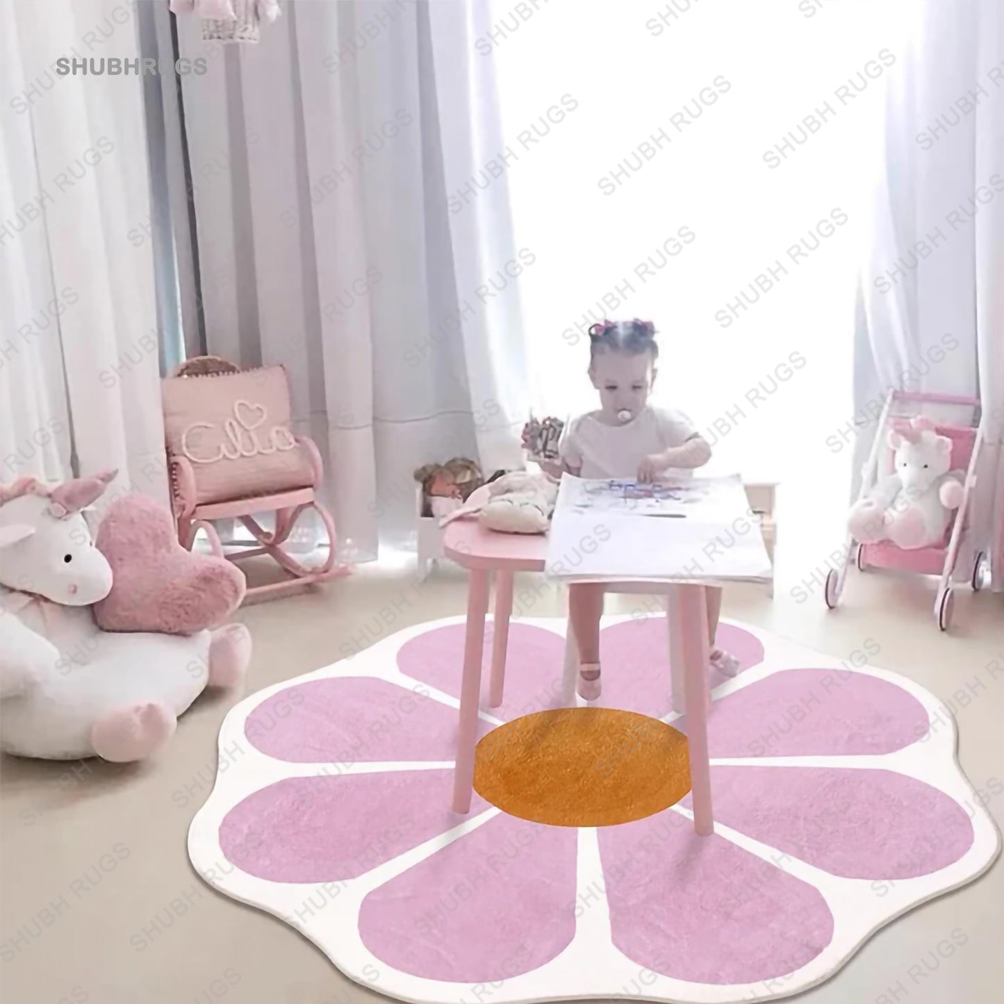 USTIDE Pink Flower Shaped Rug