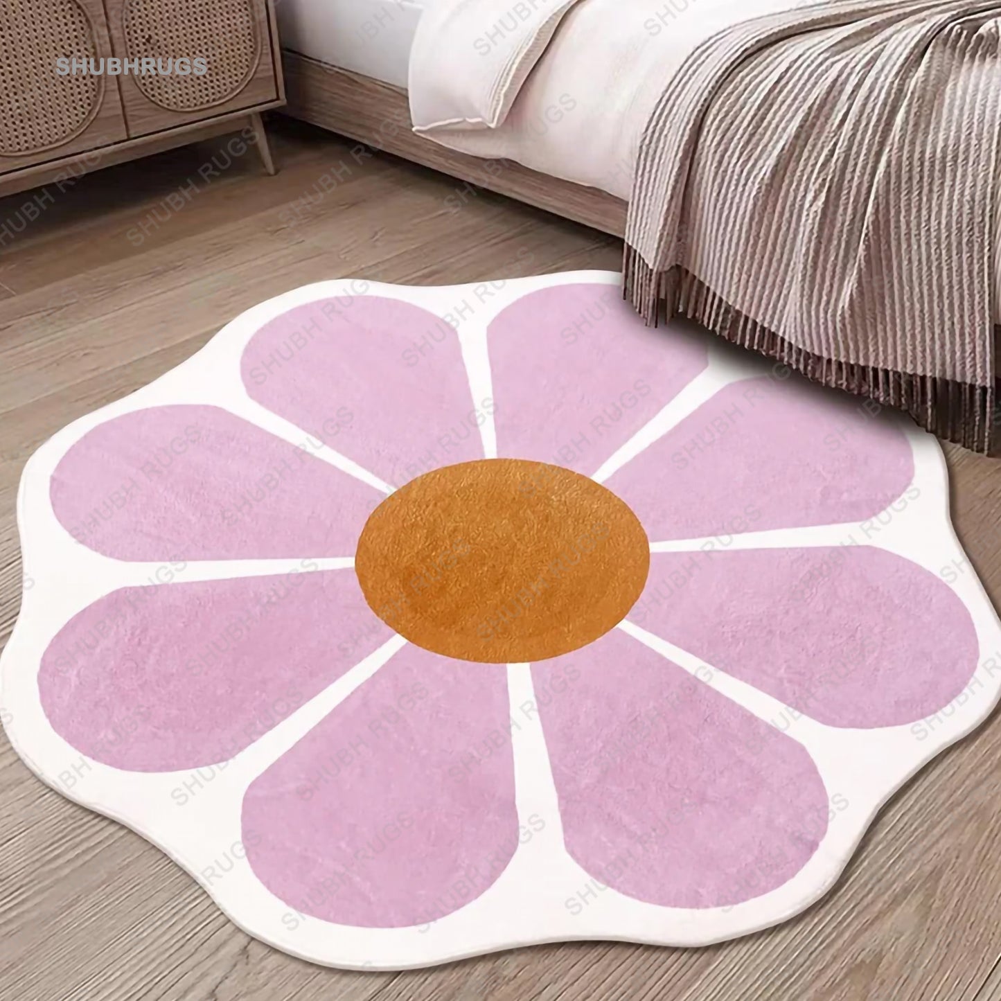 USTIDE Pink Flower Shaped Rug