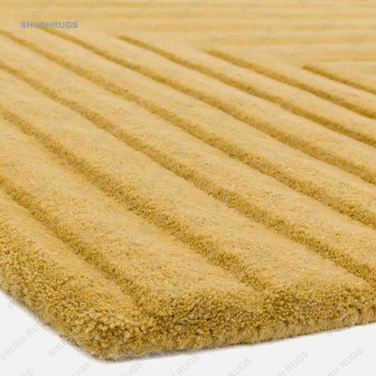 Arches Cut-Pile Mustard Color  Hand-Tufted 100% Wool Handmade Area Rug Carpet For Home, Bedroom, Living Room, Dining Room, Kitchen