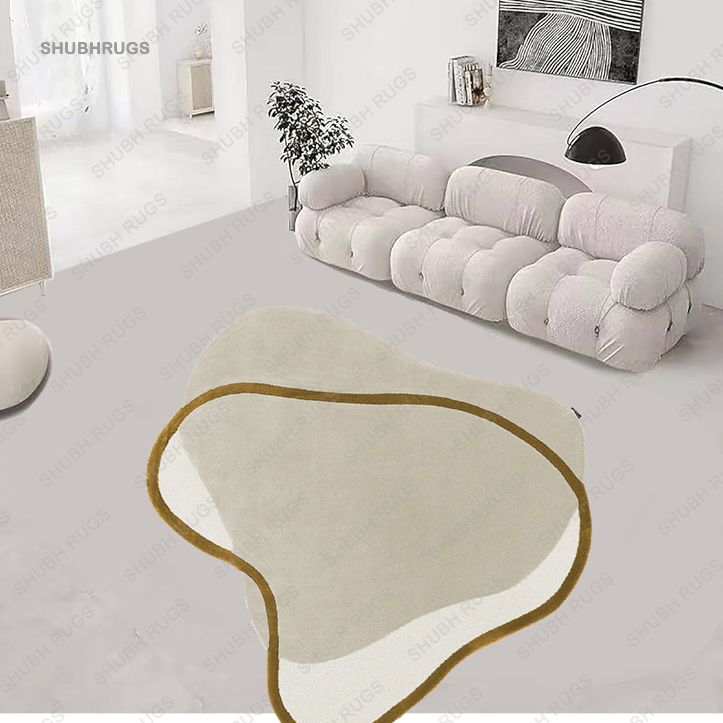 Blush Rug The Ideal Harmony of Soft Beige and Gold Colors | Hand-tufted Irregular Shape | Rug for Kids | Rug for Offices | Rug for Christmas Gift. Can be Customized.