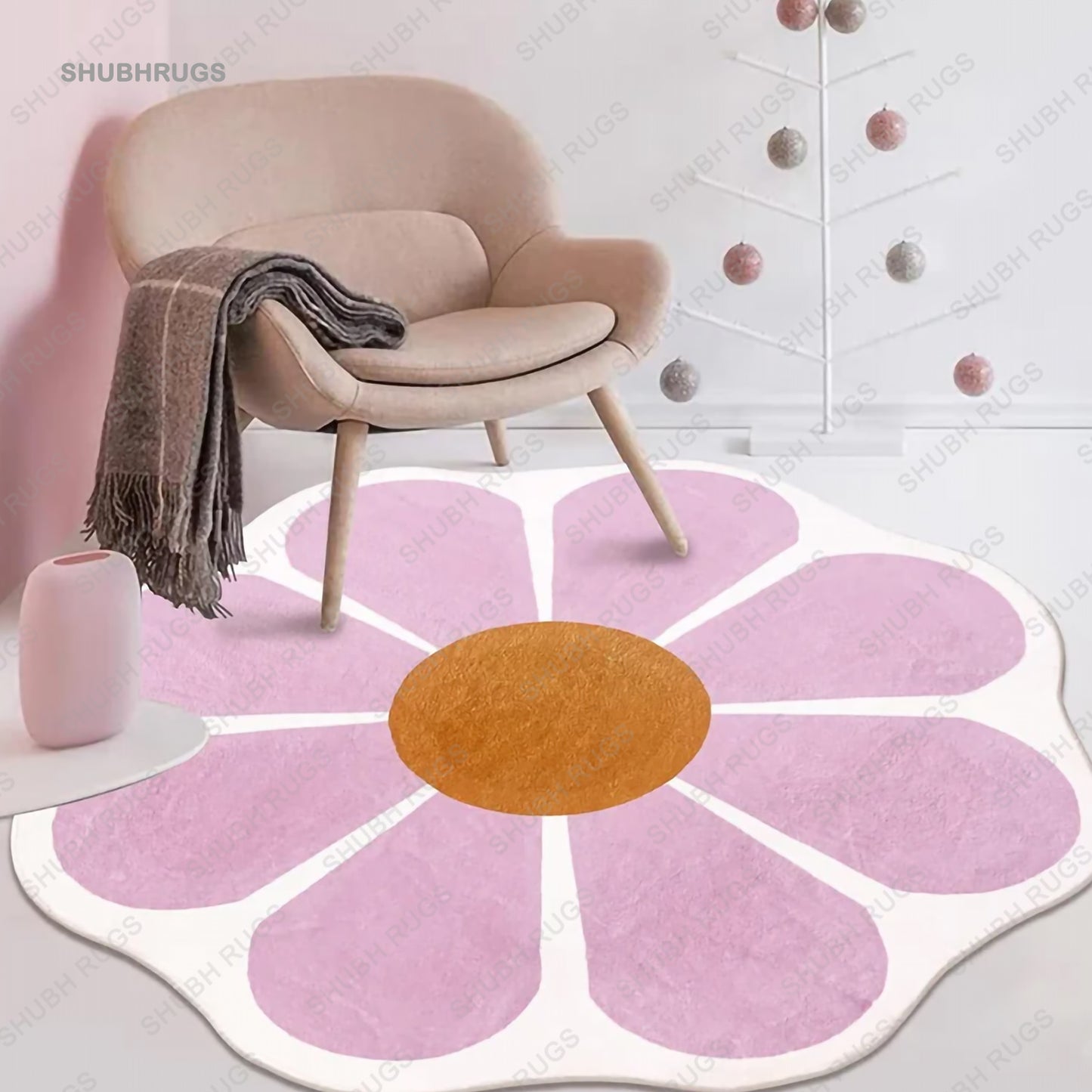 USTIDE Pink Flower Shaped Rug