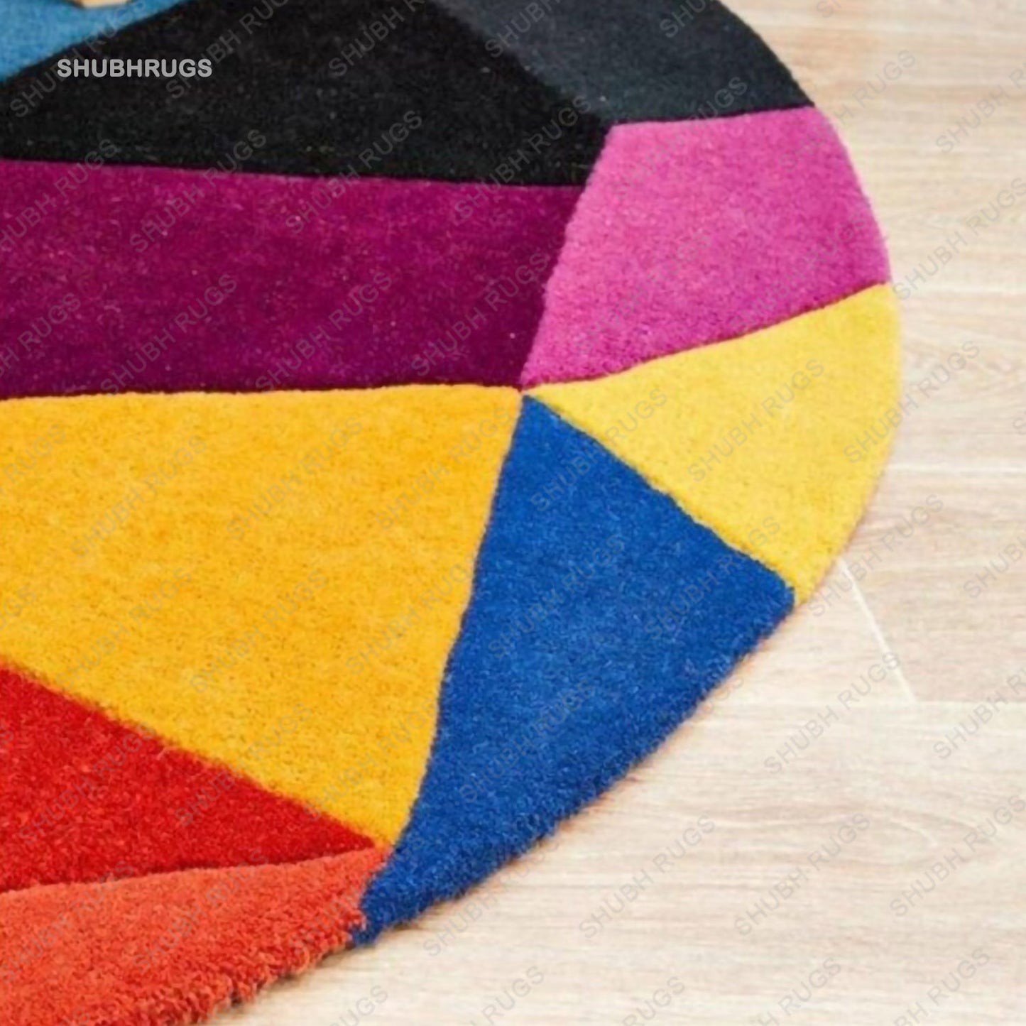 Round Rug Hand Tufted Wool Multi Color Carpet Area Rug