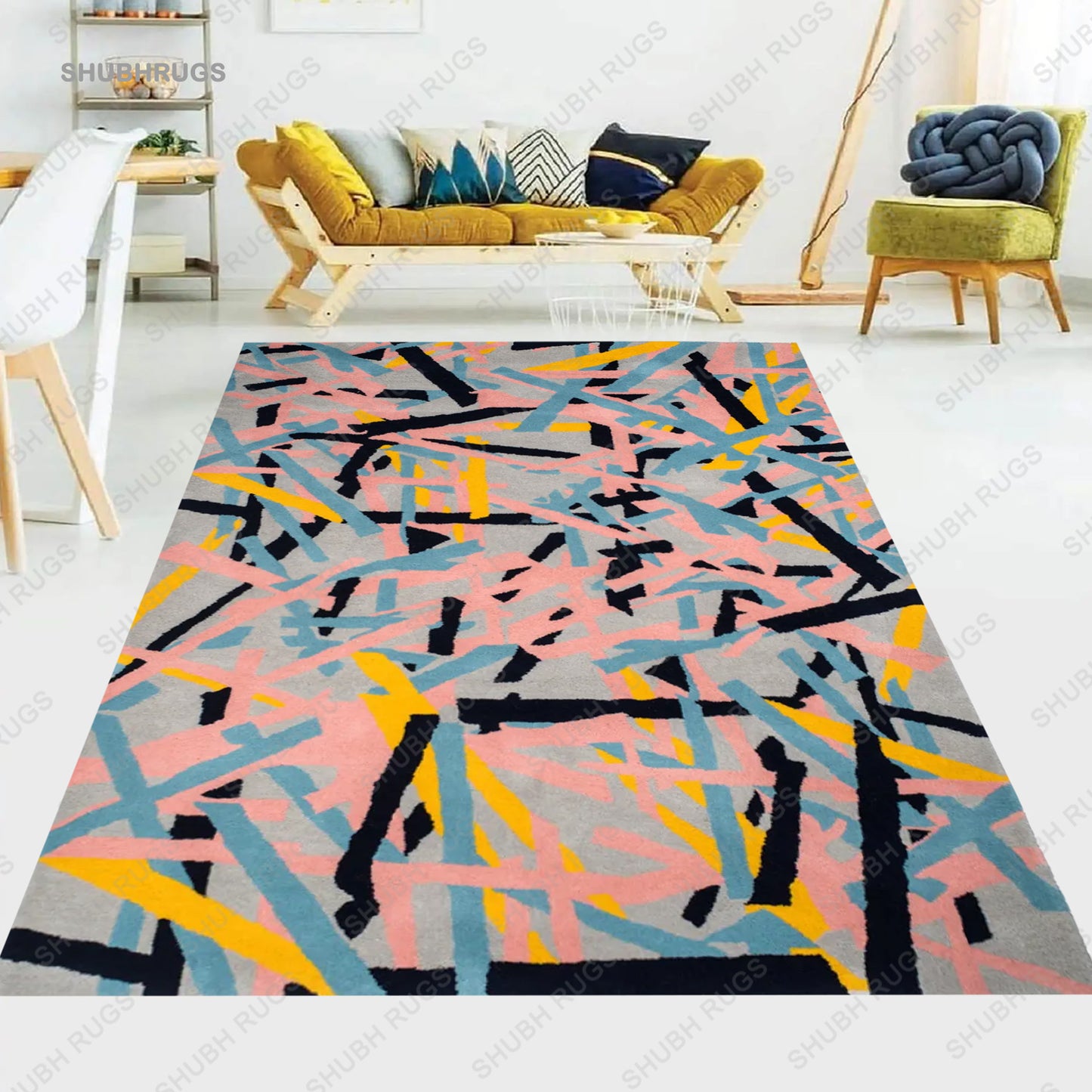 Colorful Abstract Stripes Seamless Pattern Rug | Handmade | Wool Rug