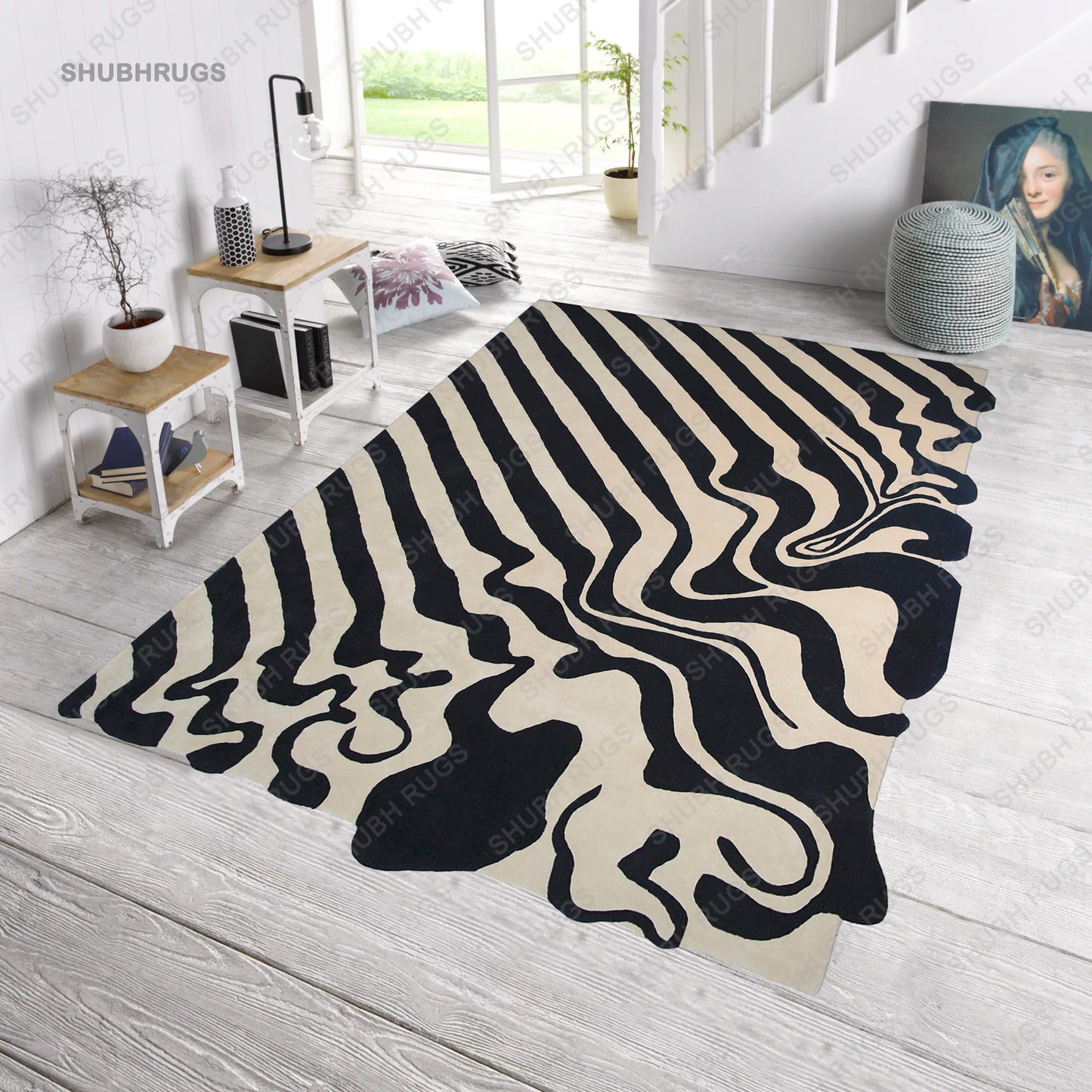 Meraj Rectangle Black & Camal Color Polyester Anti Slip Shaggy Fluffy Fur Carpet for Living Room, Bedroom