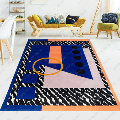 New Grafic Luxury Hand Tufted Rug Dark Blue Rugs 100% Wool