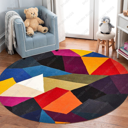 Round Rug Hand Tufted Wool Multi Color Carpet Area Rug