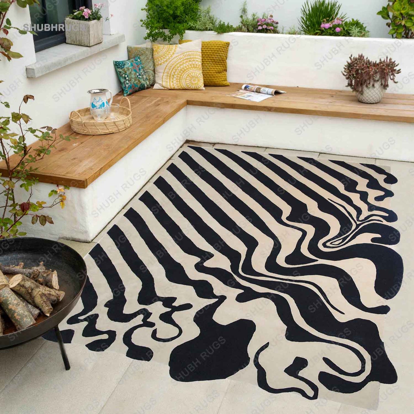 Meraj Rectangle Black & Camal Color Polyester Anti Slip Shaggy Fluffy Fur Carpet for Living Room, Bedroom