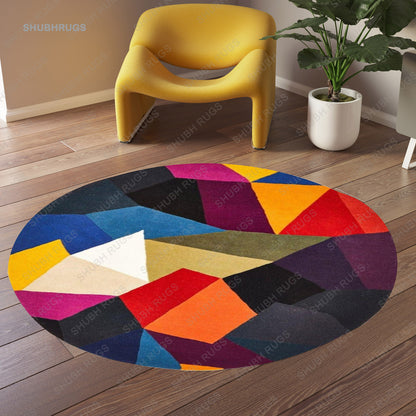 Round Rug Hand Tufted Wool Multi Color Carpet Area Rug