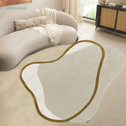 Blush Rug The Ideal Harmony of Soft Beige and Gold Colors | Hand-tufted Irregular Shape | Rug for Kids | Rug for Offices | Rug for Christmas Gift. Can be Customized.