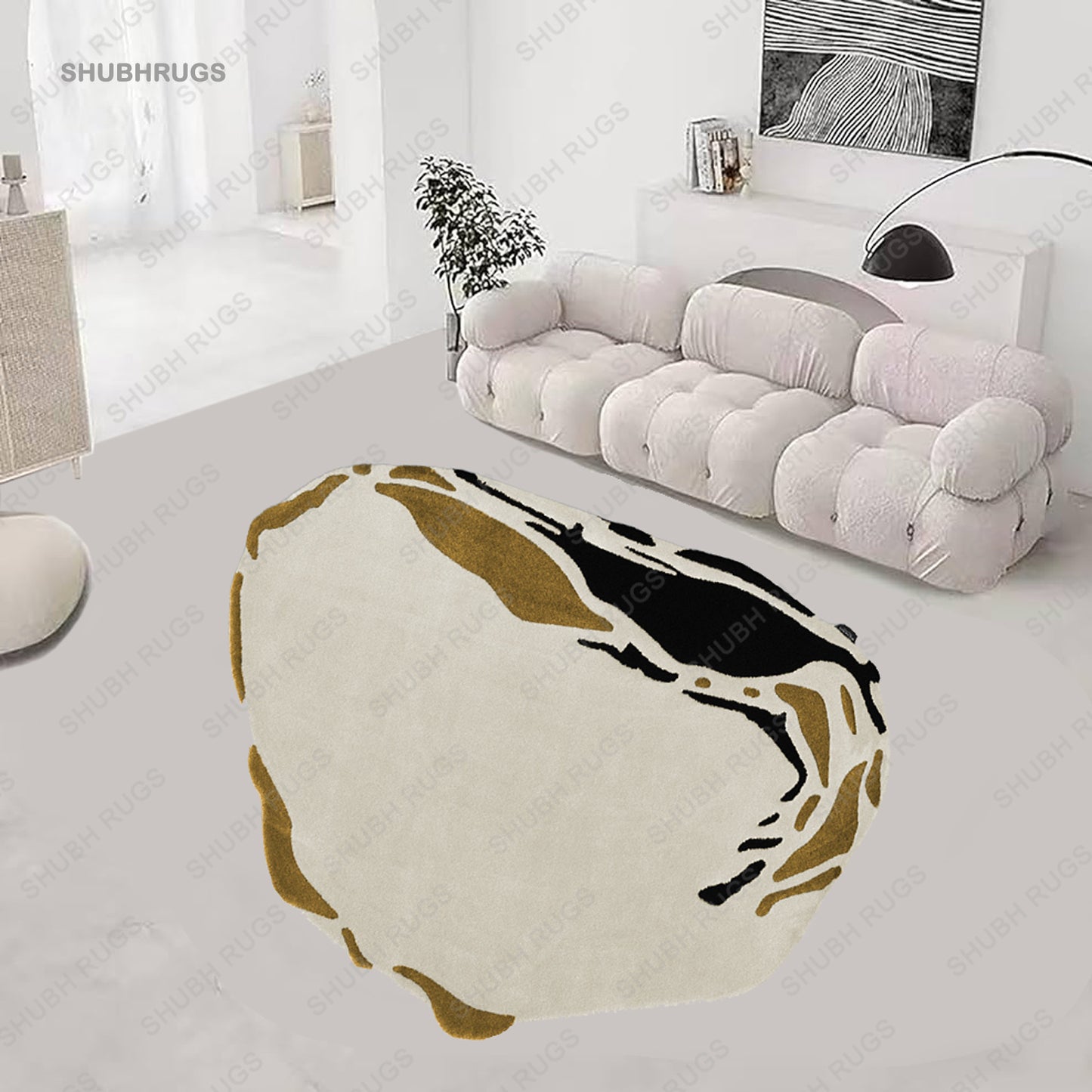 Minimalist Modern Abstract  Irregular Shape Woolen Hand Tufted Designer Area Rug