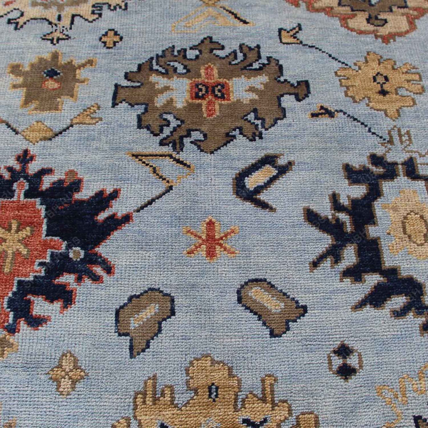 Hand Knotted Oushak Fine Wool Oriental Area Rug In Blue