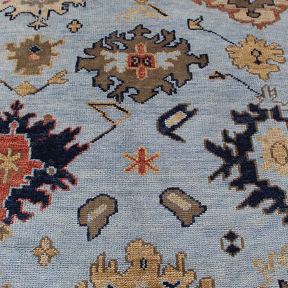 Hand Knotted Oushak Fine Wool Oriental Area Rug In Blue