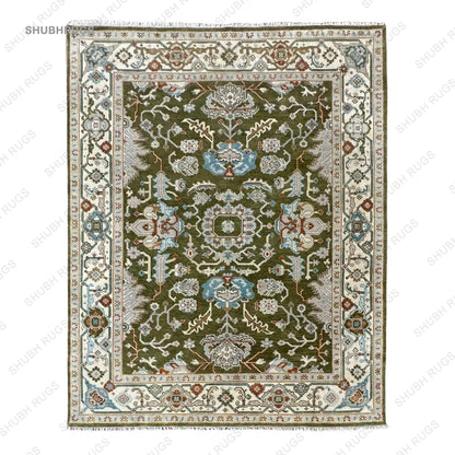 Green Turkish Oushak Hand Knotted Rug, Handmade RugsFor Living Room - Antique Contemporary Rug