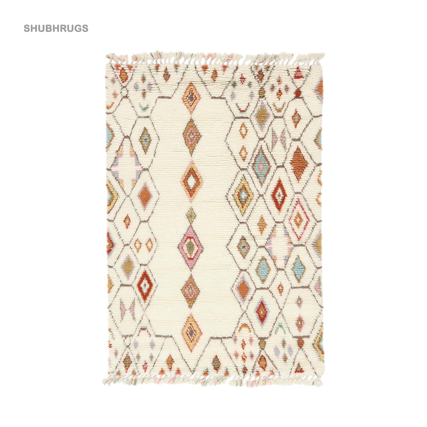 Cream White  Multicolor Wool - Rug