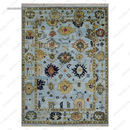 Aqua Blue Hand Made Traditional Living Area Rugs, Contemporary Floor Carpet | Rug For Living Room | Rug For Bedroom | Oushak Rug | Handknotted Rugs