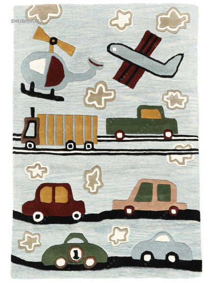 Cars Handtufted - Light Blue Wool -Rug