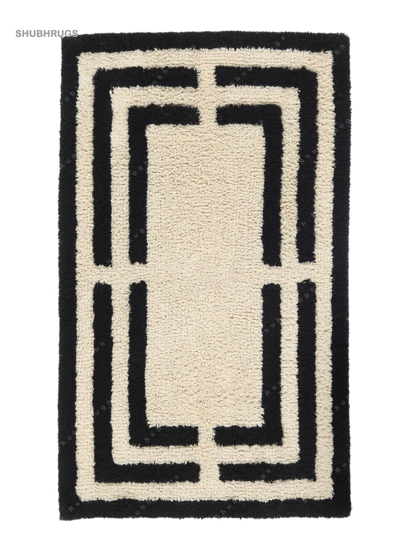 Natural White  Black Bath Mat