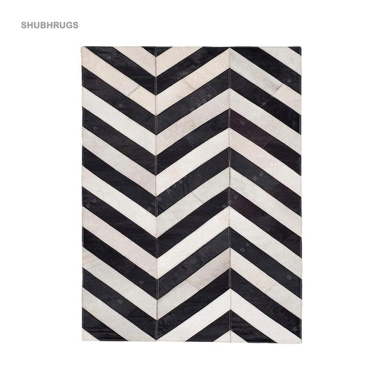 Leather Zigzag Rectangular Area Rug, Luxurious Floor Accent for Bedroom, Living Room, Entryway, Elegant Home Decor Carpet