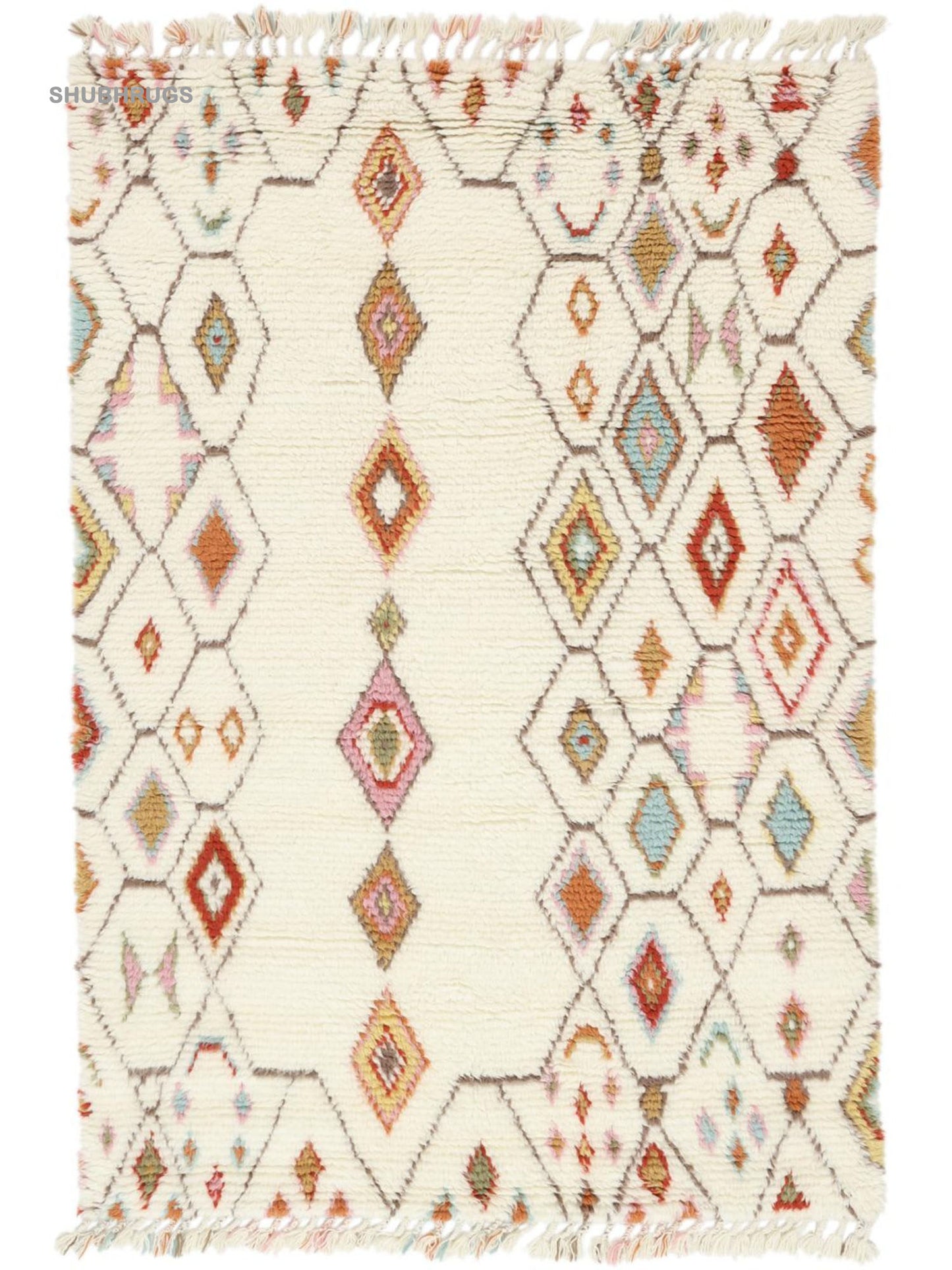 Cream White  Multicolor Wool - Rug