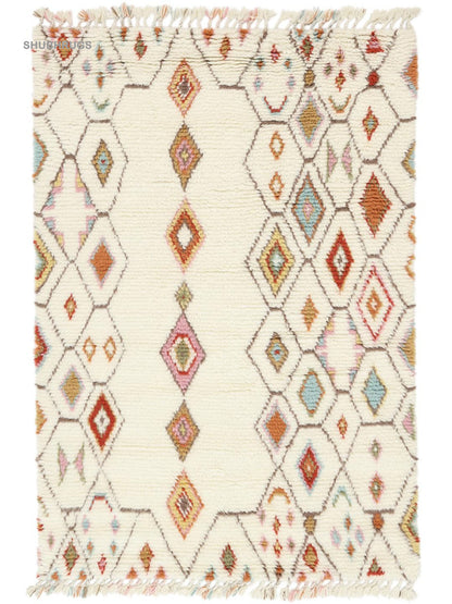 Cream White  Multicolor Wool - Rug