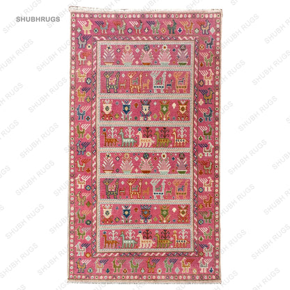 Exquisite Pink Afghan Hand Knotted Shabargan Rug, Handmade Gabbeh Rug - Antique Ethnic Rug