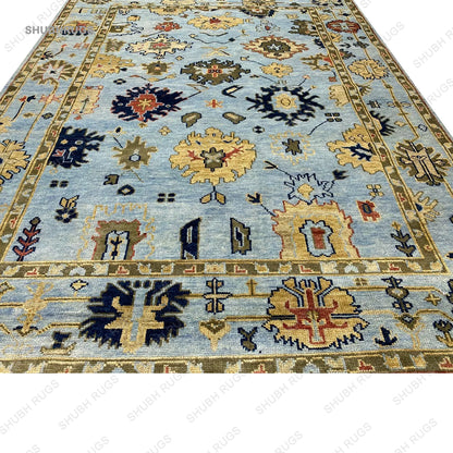 Aqua Blue Hand Made Traditional Living Area Rugs, Contemporary Floor Carpet | Rug For Living Room | Rug For Bedroom | Oushak Rug | Handknotted Rugs