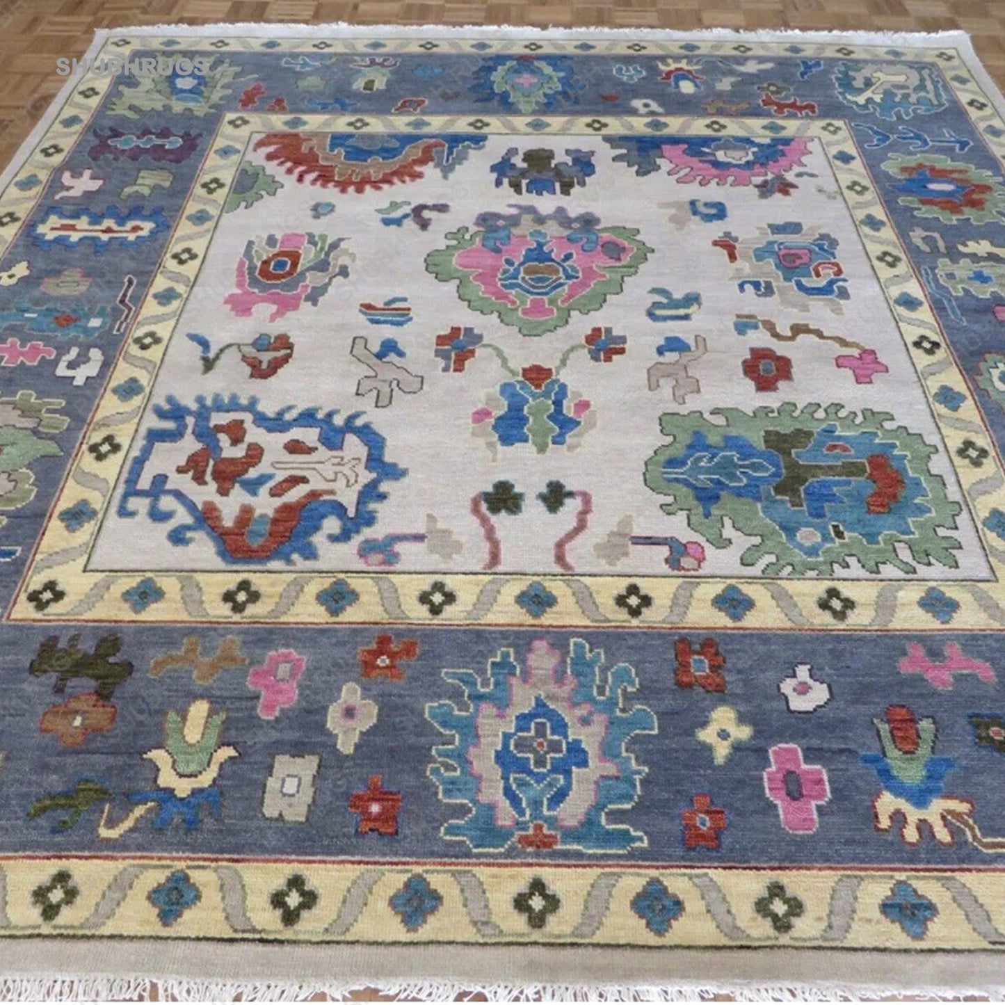 Handknotted stone and tortilla colour oushak premium quality luxury wool oriental area rug