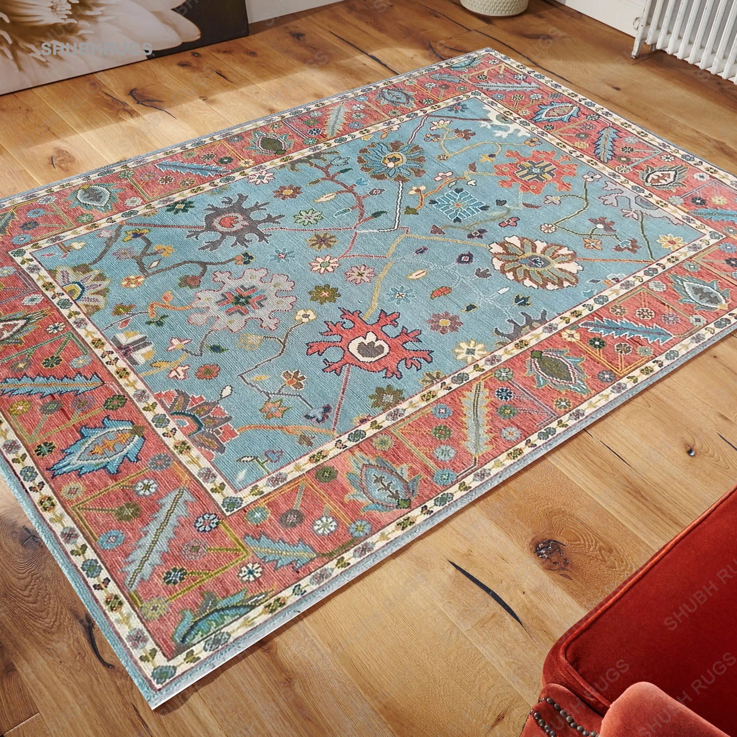 Rug |Hand Knotted Modern Luxury Carpets Fine Wool Sky Blue/Copper Area Rug