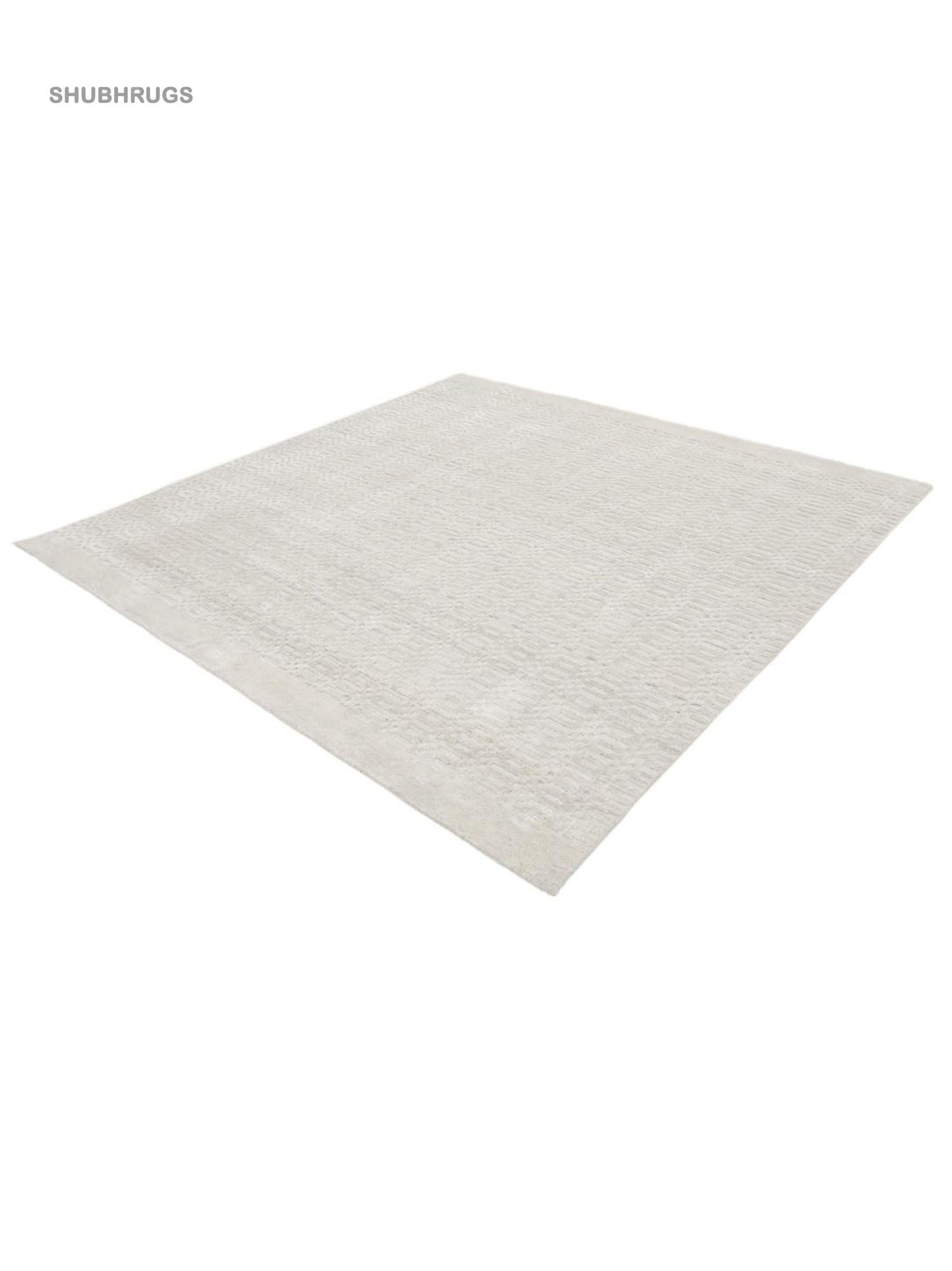 Mosaic Border - Cream White Bamboo Silk Rug