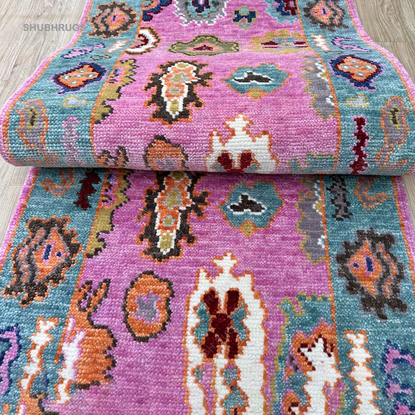 Runner Rug - Coral Pink Color Persian Style Hand knotted Wool Runner Rug - Hallway Runner - Kitchen Runner - Boho Runner