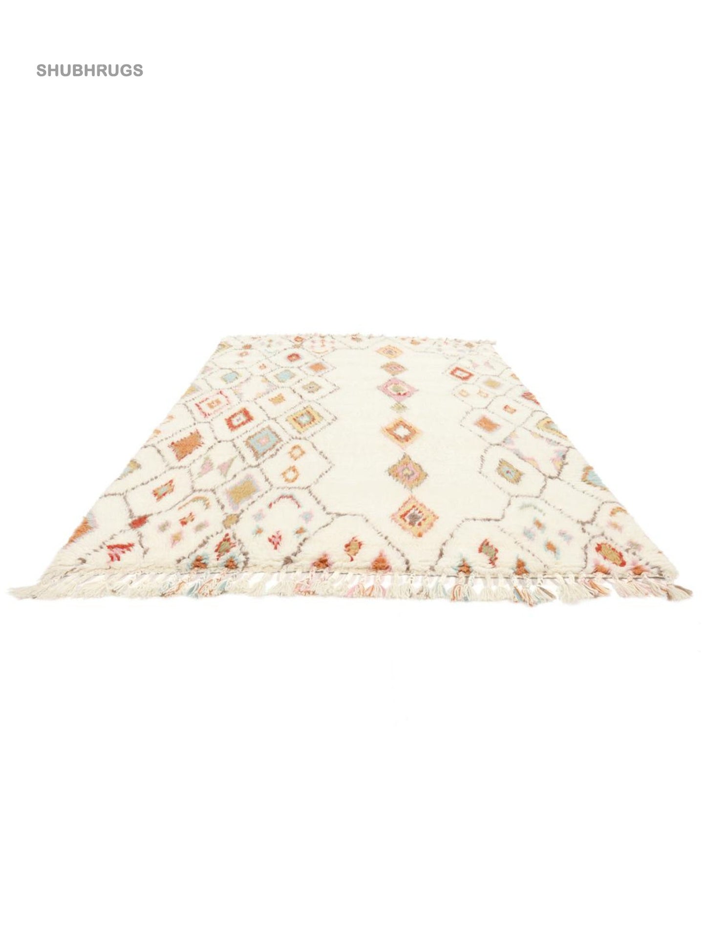 Cream White  Multicolor Wool - Rug