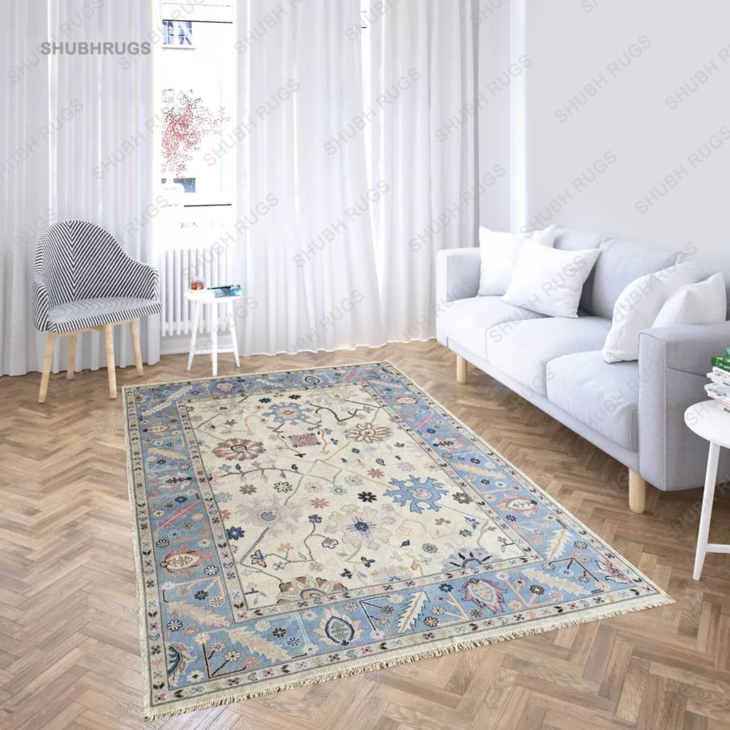 Elegant Contemporary Turkish Oushak Rug-Hand knotted Persian Handmade Rug - Area Rugs For Living Room