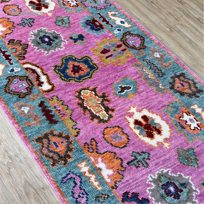 Runner Rug - Coral Pink Color Persian Style Hand knotted Wool Runner Rug - Hallway Runner - Kitchen Runner - Boho Runner