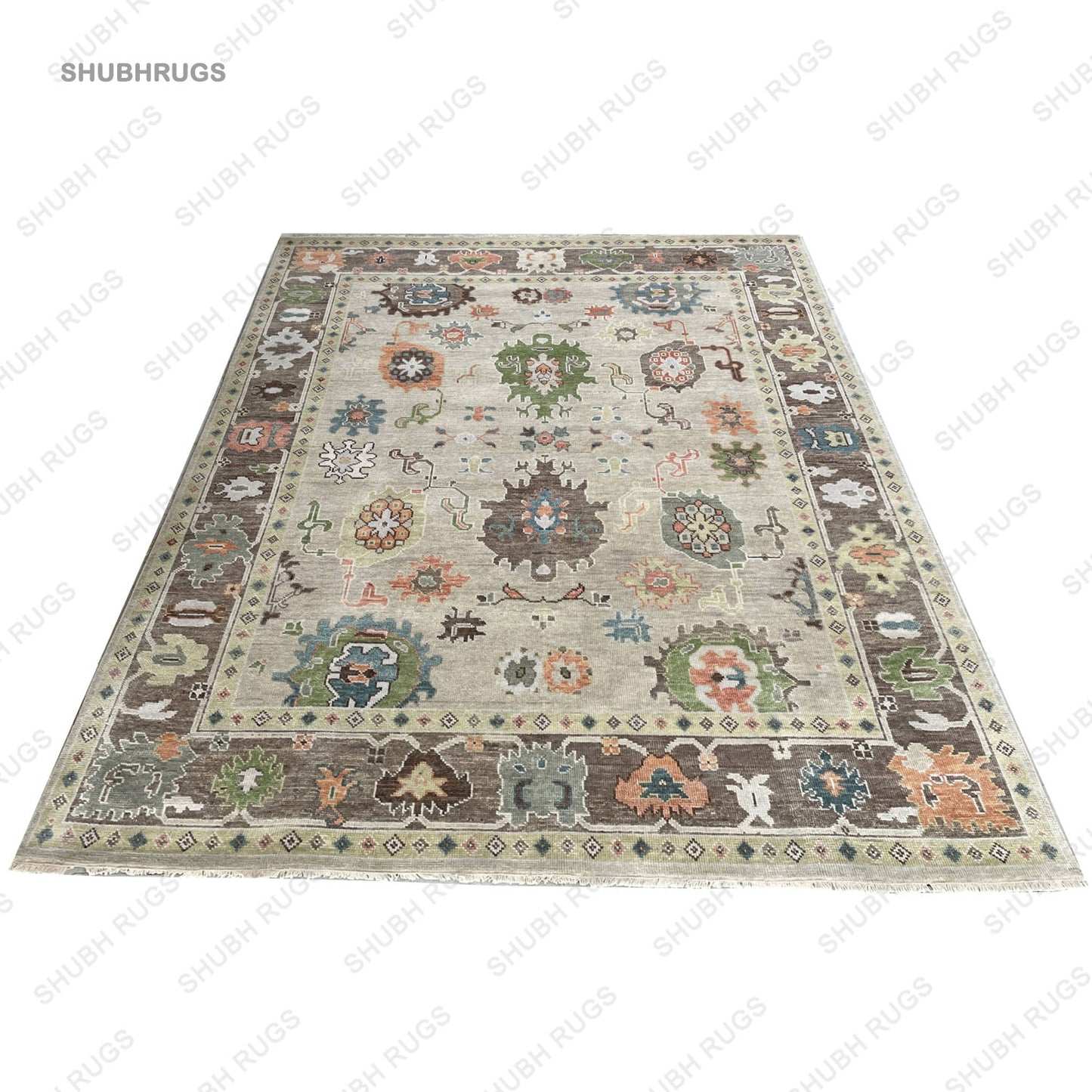 Transitional Beige/Brown Wool Hand Knotted Indian Rug